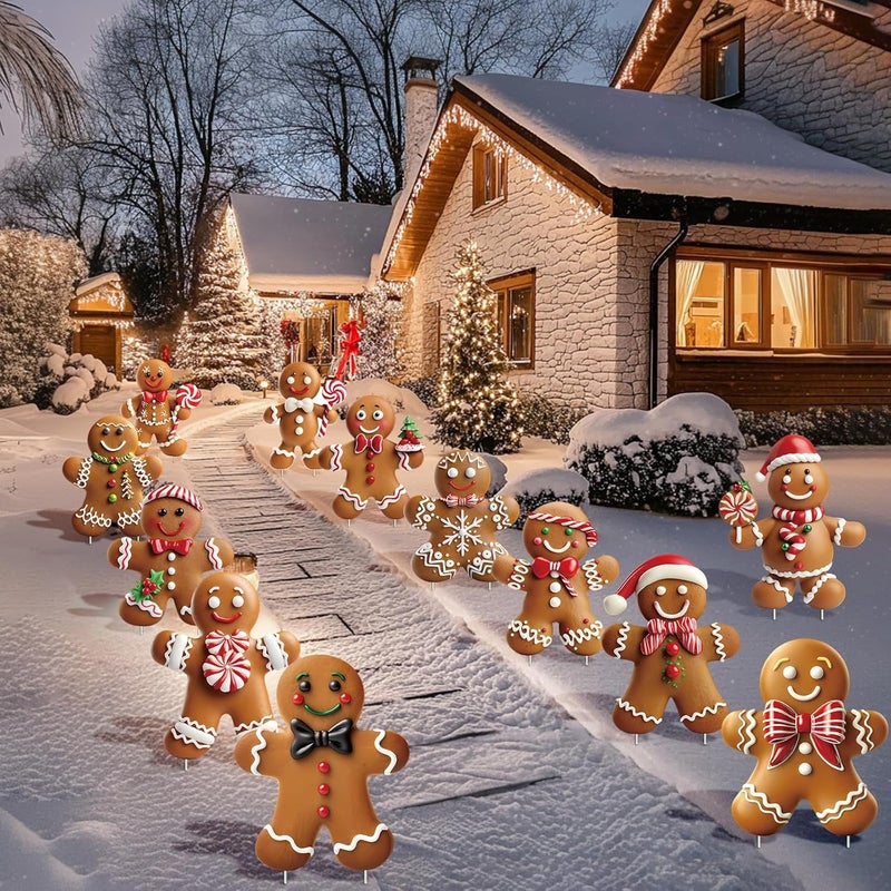 sewrung 12 Pcs Christmas Gingerbread Man Yard Signs with Stakes - Xmas Gingerbread Yard Stakes Lawn Signs for Christmas Holiday Pathway Garden Patio Party Favors - Image 4